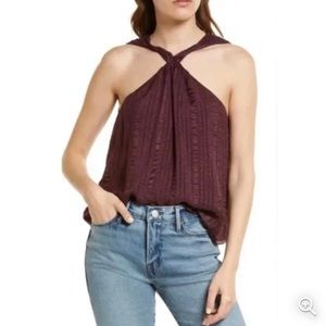 NWT FRAME DRAPED TEXTURED HALTER TOP BLOUSE SILK PURPLE CABERNET SIZE S